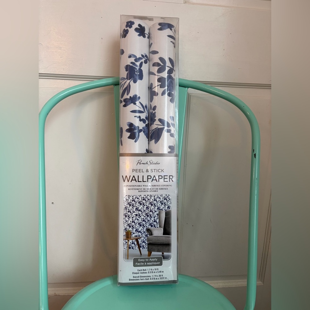 Punch Studio Blue & White Floral Peel & Stick Wallpaper